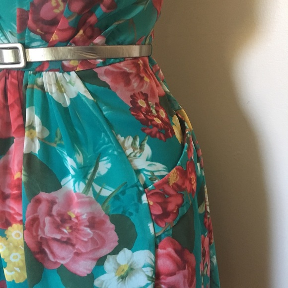 Turquoise floral dress WITH POCKETS!!! - Picture 4 of 5